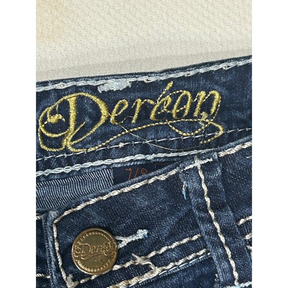 Dereon Girls Dark Wash Denim Jeans Gold Accent Size 7/8 Rhinestone - Picture 4 of 11